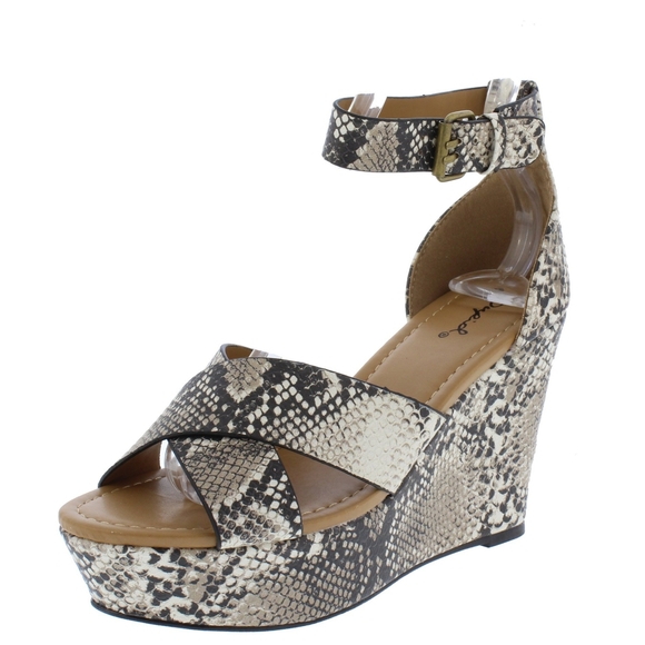 Snakeskin Strappy Wedge Heels - Picture 2 of 3